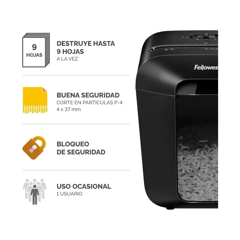 Fellowes LX50 Destructora de Papel Manual Corte en Particulas P-4 - Destruye hasta 9 Hojas a la Vez - Capacidad de la Papelera 1