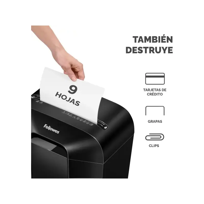 Fellowes LX50 Destructora de Papel Manual Corte en Particulas P-4 - Destruye hasta 9 Hojas a la Vez - Capacidad de la Papelera 1