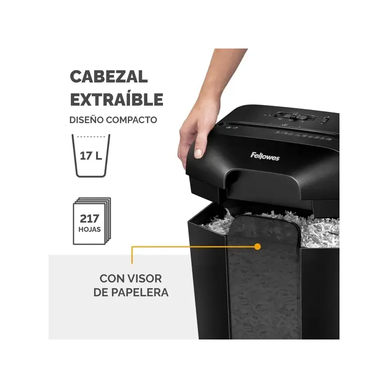 Fellowes LX50 Destructora de Papel Manual Corte en Particulas P-4 - Destruye hasta 9 Hojas a la Vez - Capacidad de la Papelera 1