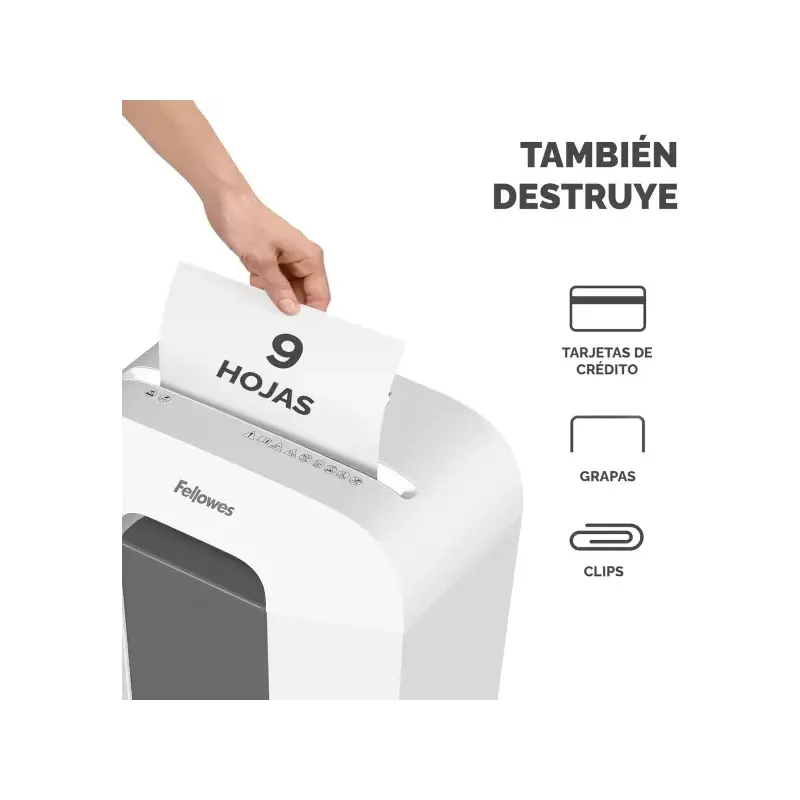 Fellowes LX50 Destructora de Papel Manual Corte en Particulas P-4 - Destruye hasta 9 Hojas a la Vez - Capacidad de la Papelera 1