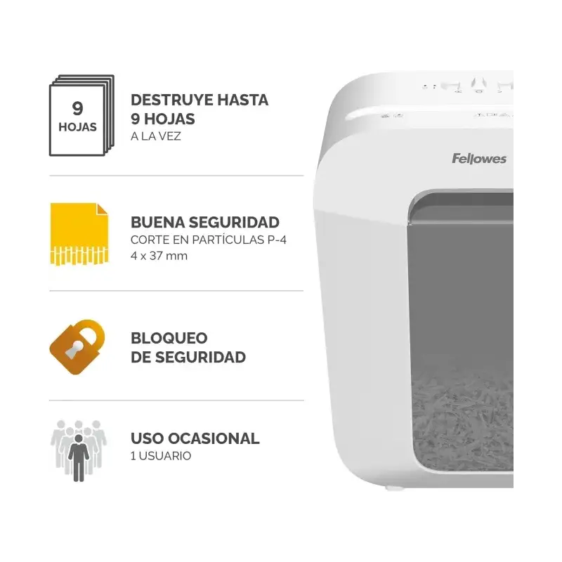 Fellowes LX50 Destructora de Papel Manual Corte en Particulas P-4 - Destruye hasta 9 Hojas a la Vez - Capacidad de la Papelera 1