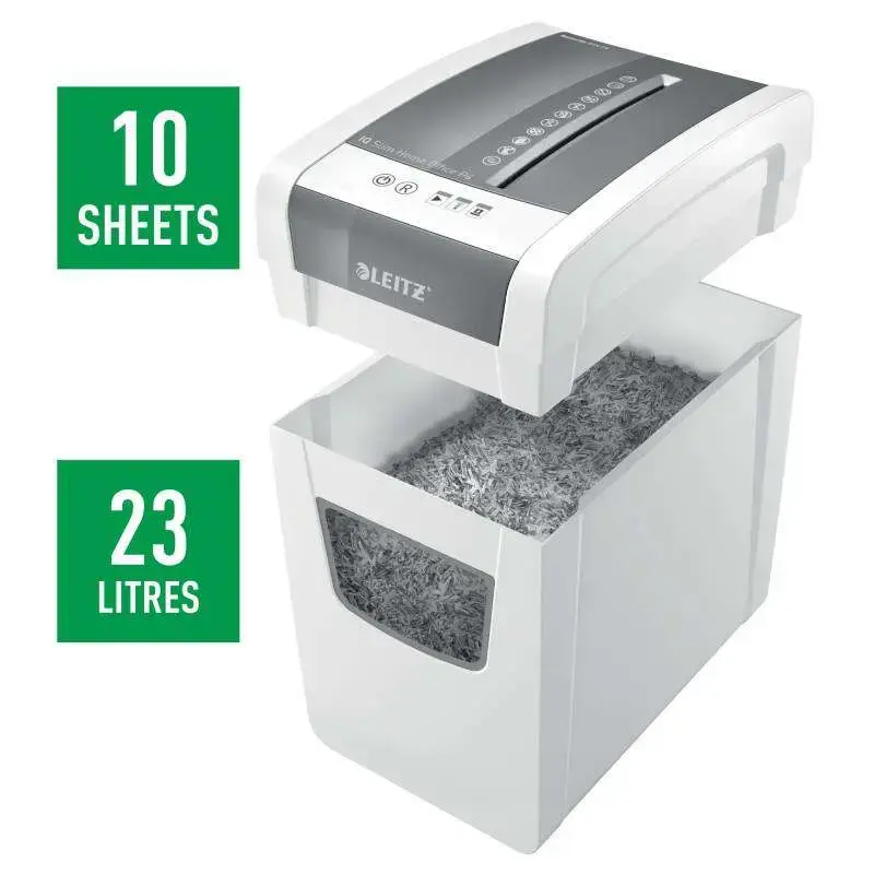 Leitz IQ Slim Home Office P4 Destructora de Papel Corte Confeti P-4 - Destruye hasta 10 Hojas a la Vez - Capacidad de la Papeler