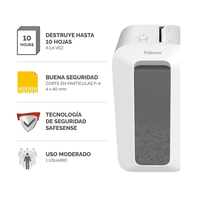 Fellowes LX65 Destructora de Papel Manual Corte en Particulas P-4 - Destruye hasta 10 Hojas - Papelera de 22L - Color Blanco | A