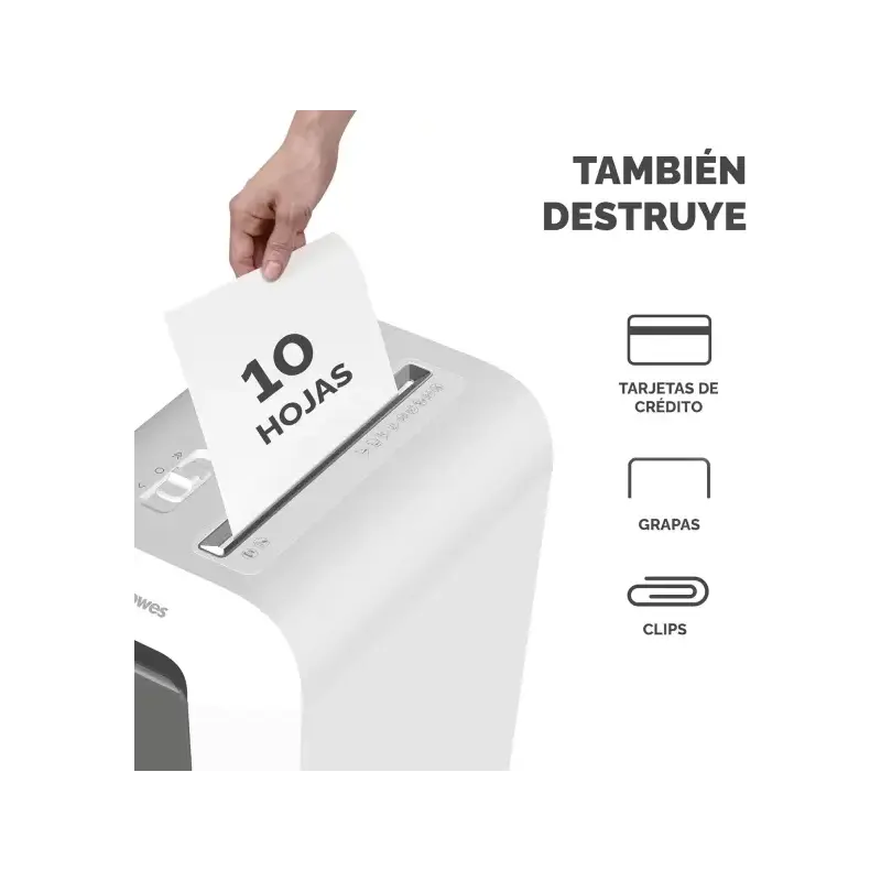 Fellowes LX65 Destructora de Papel Manual Corte en Particulas P-4 - Destruye hasta 10 Hojas - Papelera de 22L - Color Blanco | A
