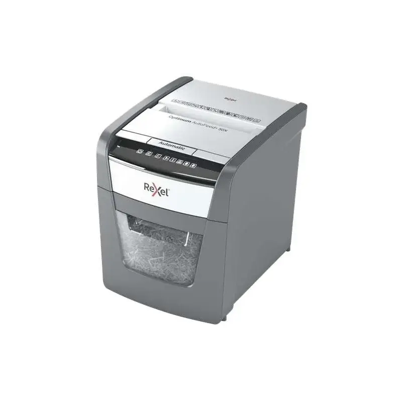 Rexel Optimum AutoFeed 50X Destructora Automatica de Corte en Particulas P-4 - Alimentacion Automatica 50 hojas y Ranura Manual