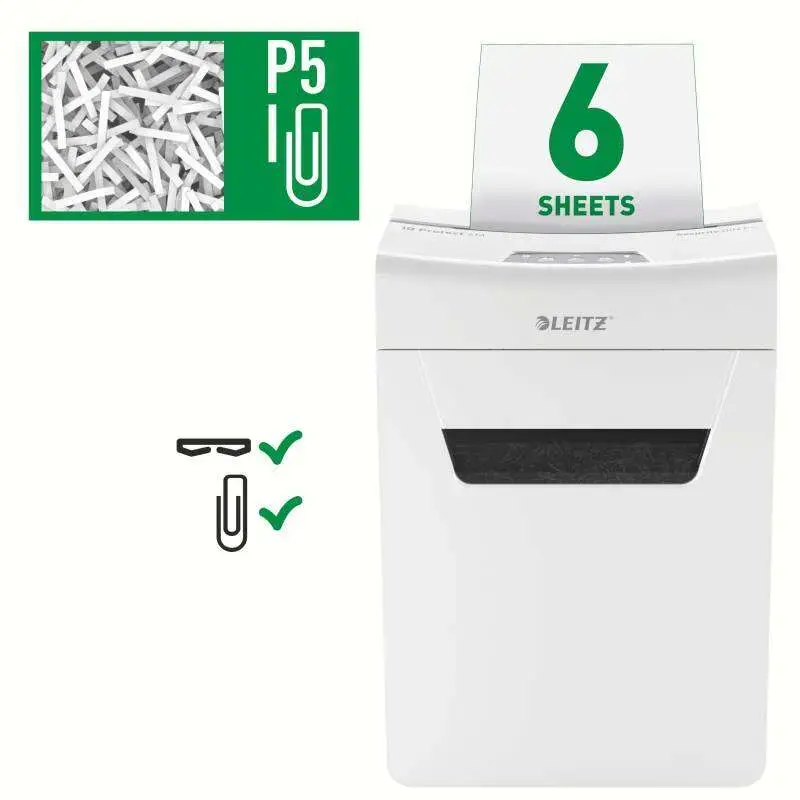 Leitz IQ Protect Premium 6M Destructora de Papel Manual Micro Corte P-5 - Destruye hasta 7 Hojas a la Vez - Ultrasilenciosa - Pa
