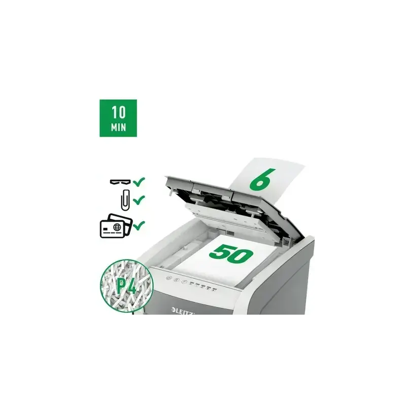 Leitz IQ Autofeed 50X P4 Destructora Automatica de Papel Corte en Particulas P-4 - Autoalimentacion 50 Hojas, Manual 6 Hojas - P