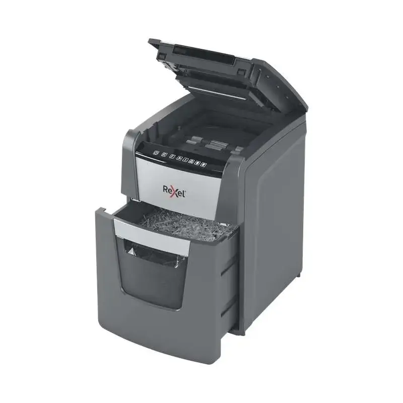Rexel Optimum AutoFeed 100X Destructora Automatica de Corte en Particulas P-4 - Alimentacion Automatica 100 Hojas y Manual 8 Hoj