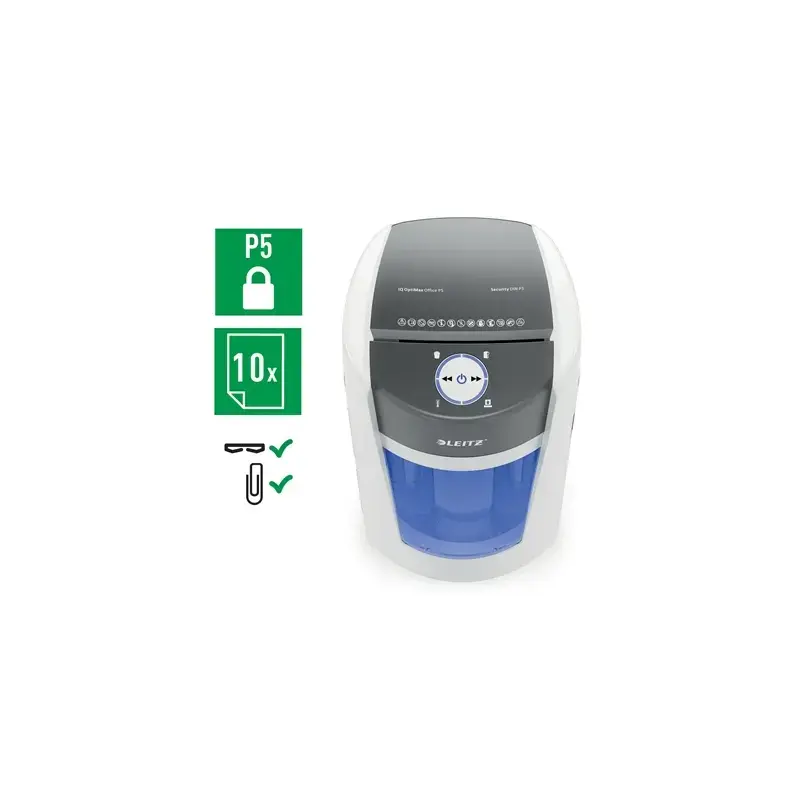 Leitz IQ OptiMax Office Destructora de Papel Manual DIN P5 - Destruye hasta 10 Hojas - Tiempo de Funcionamiento Continuo 120m -