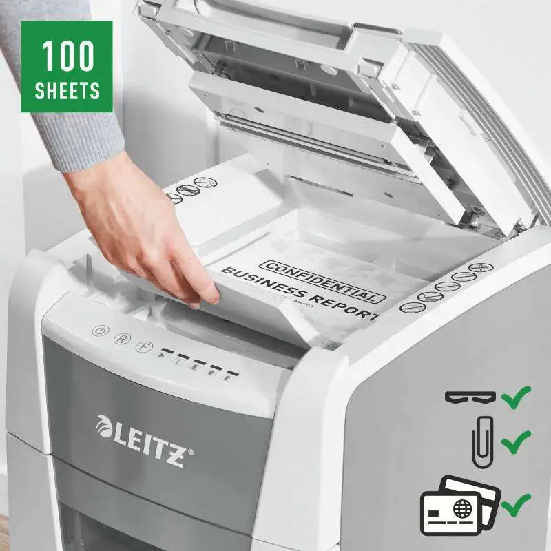Leitz IQ 100 Autofeed P4 Destructora Automatica de Papel Corte en Particulas P-4 - Autoalimentacion 100 Hojas, Manual 8 Hojas -