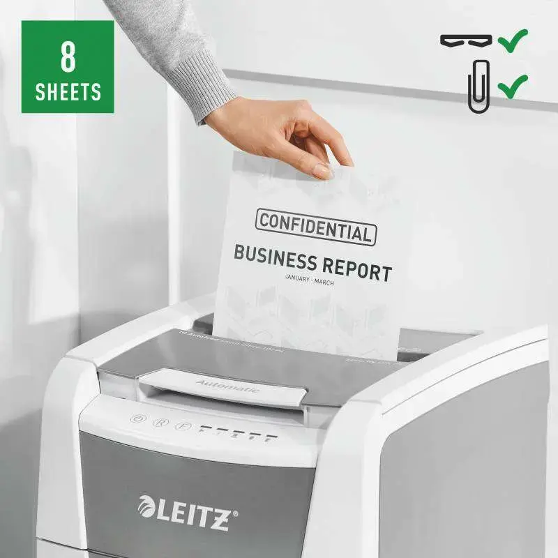 Leitz IQ 100 Autofeed P4 Destructora Automatica de Papel Corte en Particulas P-4 - Autoalimentacion 100 Hojas, Manual 8 Hojas -