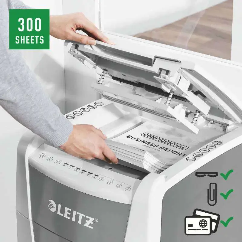 Leitz IQ 300 Autofeed P4 Destructora Automatica de Papel Corte en Particulas P-4 - Autoalimentacion 300 Hojas, Manual 10 Hojas -