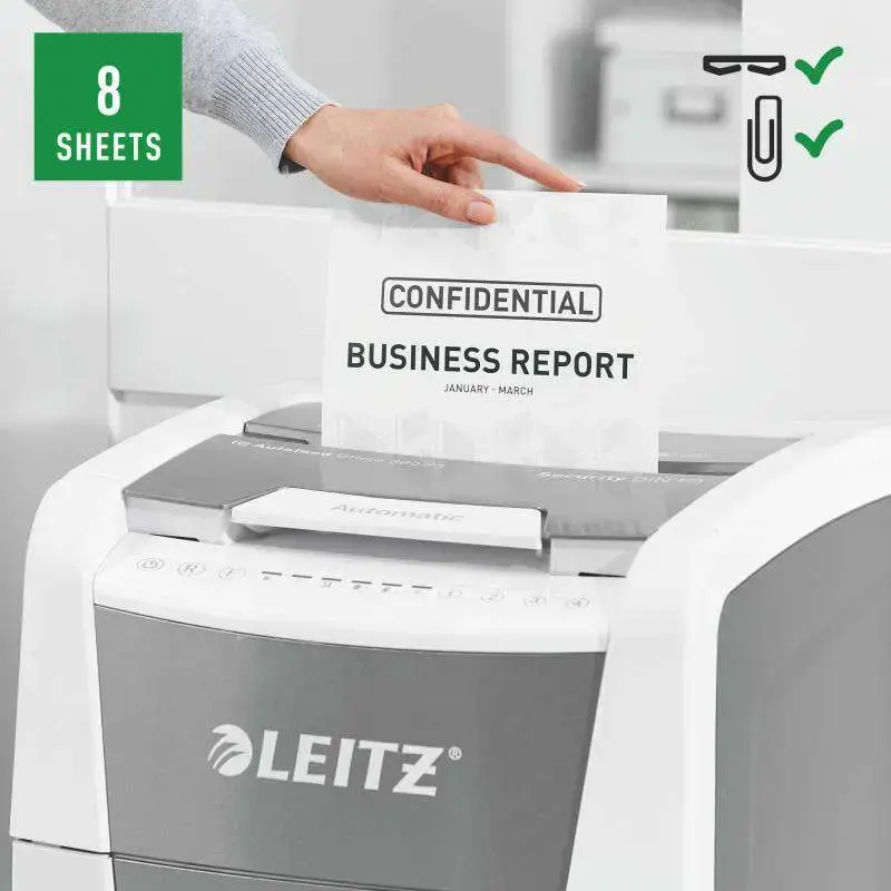 Leitz IQ 300 Autofeed P5 Destructora de Papel Automatica Micro Corte P-5 - Autoalimentacion 300 Hojas, Manual 8 Hojas - Papelera