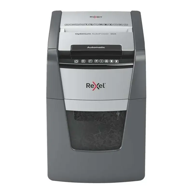 Rexel Optimum AutoFeed 90X Destructora Automatica de Corte en Particulas P-4 - Autoalimentacion 90 Hojas, Manual 8 Hojas - Anti