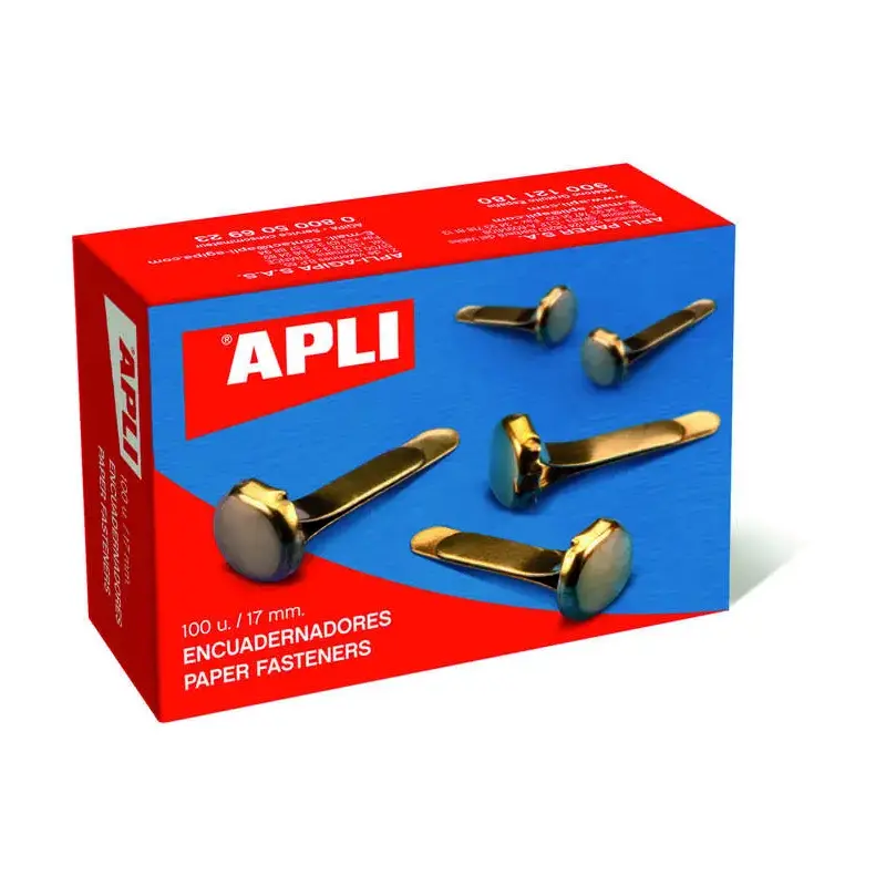 Apli Caja de 100 Encuadernadores Metalicos 12mm sin Arandela - Aptos para todo tipo de Documentos - Ideales para Encuadernar y M