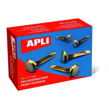 Apli Caja de 100 Encuadernadores Metalicos 12mm sin Arandela - Aptos para todo tipo de Documentos - Ideales para Encuadernar y M