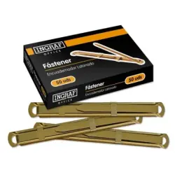 Ingraf Pack de 50 Fasteners - Latonado para Encuadernacion Rapida y Resistente - Incluye Lengüeta y Corredera - Color Oro | Ahor