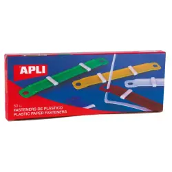 Apli Pack de 50 Fasteners de Plastico con Lengüeta - Tamaño 90x12mm - Cierre Compresor - Ideal para Organizar Papel - Colores Su