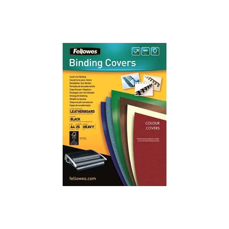 Fellowes Pack de 25 Portadas de Carton Simil Piel Delta Cuero A4 - 250 gr - Color Negro | Ahorro Imprimiendo
