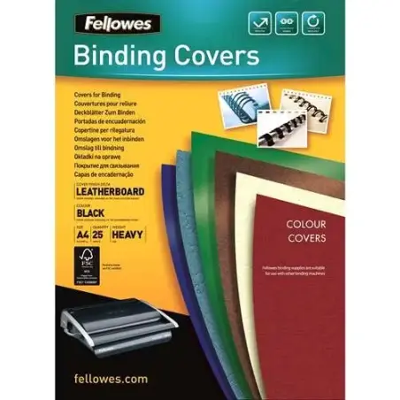 Fellowes Pack de 25 Portadas de Carton Simil Piel Delta Cuero A4 - 250 gr - Color Negro | Ahorro Imprimiendo