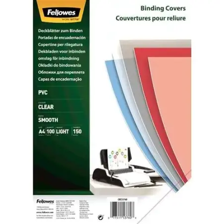 Fellowes Pack de 100 Portadas para Encuadernar de PVC A4 - 150 Micras - Muy Resistentes - Transparente | Ahorro Imprimiendo