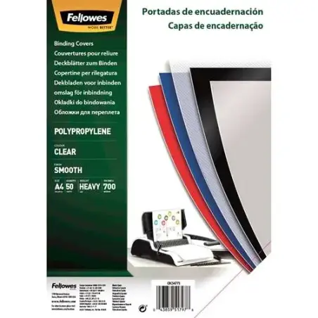 Fellowes Pack de 50 Portadas de Polipropileno A4 - 700 Micras - Acabado de Calidad - Transparente | Ahorro Imprimiendo