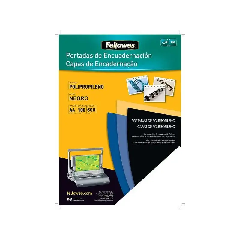 Fellowes Pack de 100 Portadas de Polipropileno A4 - 500 Micras - Acabado de Calidad - Color Negro | Ahorro Imprimiendo