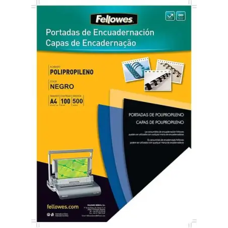 Fellowes Pack de 100 Portadas de Polipropileno A4 - 500 Micras - Acabado de Calidad - Color Negro | Ahorro Imprimiendo