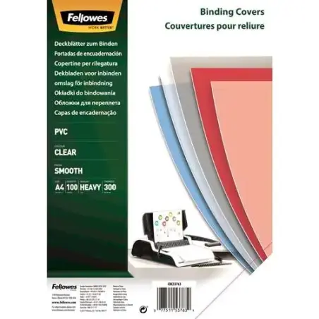 Fellowes Pack de 100 Portadas para Encuadernar de PVC A4 - 300 Micras - Muy Resistentes - Transparente | Ahorro Imprimiendo