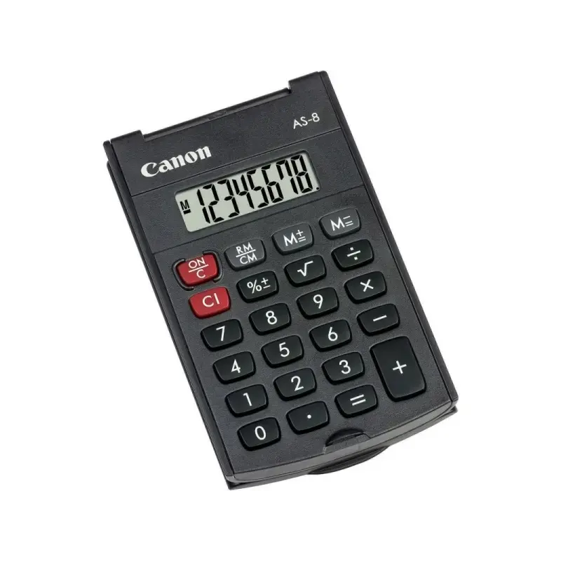 Canon AS-8 Calculadora de Bolsillo con Pantalla LCD de 8 Digitos - Con Tapa Rigida Plegable - Alimentacion con Pila - Color Gris