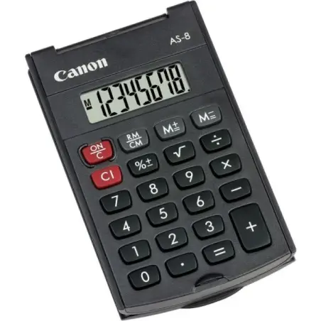 Canon AS-8 Calculadora de Bolsillo con Pantalla LCD de 8 Digitos - Con Tapa Rigida Plegable - Alimentacion con Pila - Color Gris