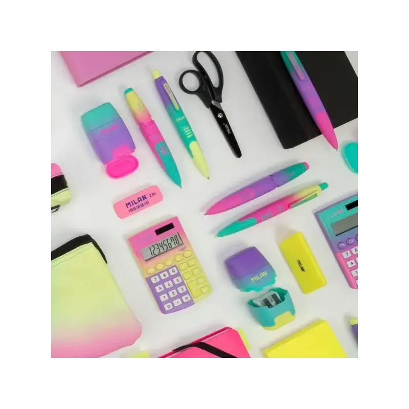 Milan Sunset Calculadora de Bolsillo 8 Digitos - Alimentacion Solar/Pila - Color Amarillo/Violeta | Ahorro Imprimiendo