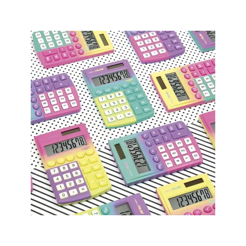 Milan Sunset Calculadora de Bolsillo 8 Digitos - Alimentacion Solar/Pila - Color Amarillo/Violeta | Ahorro Imprimiendo