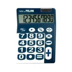 Milan Calculadora de Sobremesa 10 Digitos - Teclas Grandes - Apagado Automatico - Color Azul y Blanco | Ahorro Imprimiendo