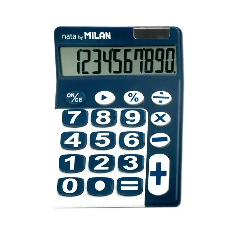 Milan Calculadora de Sobremesa 10 Digitos - Teclas Grandes - Apagado Automatico - Color Azul y Blanco | Ahorro Imprimiendo