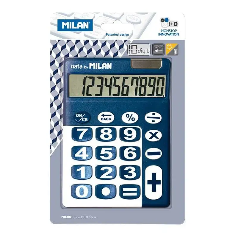 Milan Calculadora de Sobremesa 10 Digitos - Teclas Grandes - Apagado Automatico - Color Azul y Blanco | Ahorro Imprimiendo