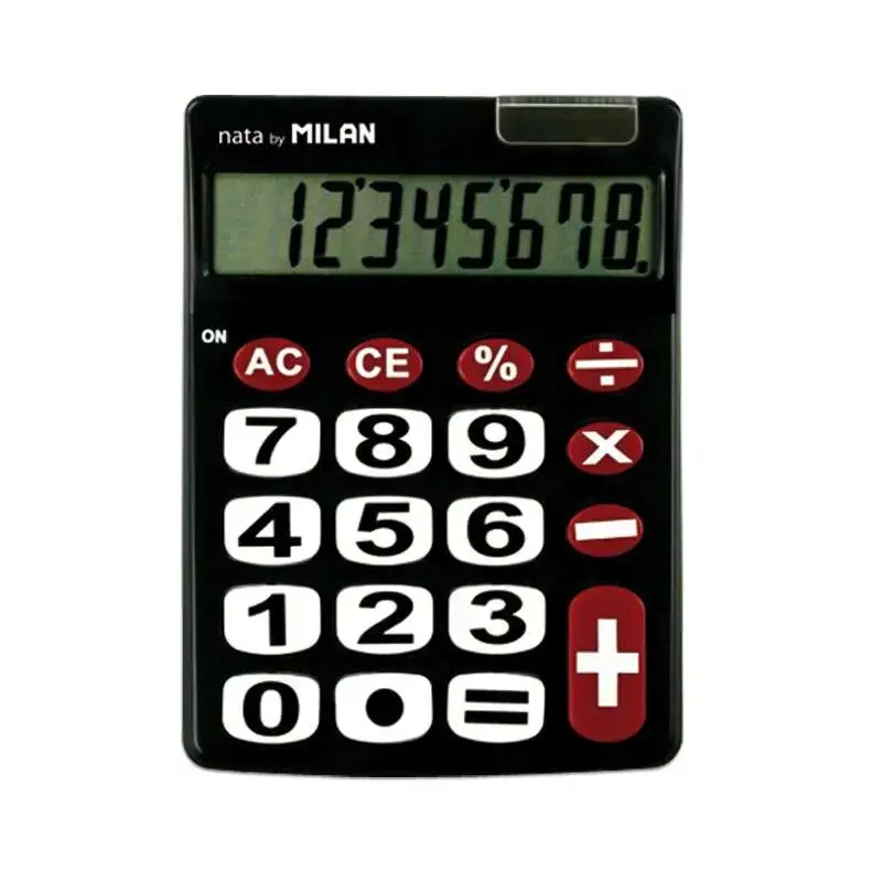 Milan Nata Calculadora de Sobremesa 8 Digitos - Teclas Grandes - Tecla Rectificacion Entrada de Datos - Color Negro | Ahorro Imp