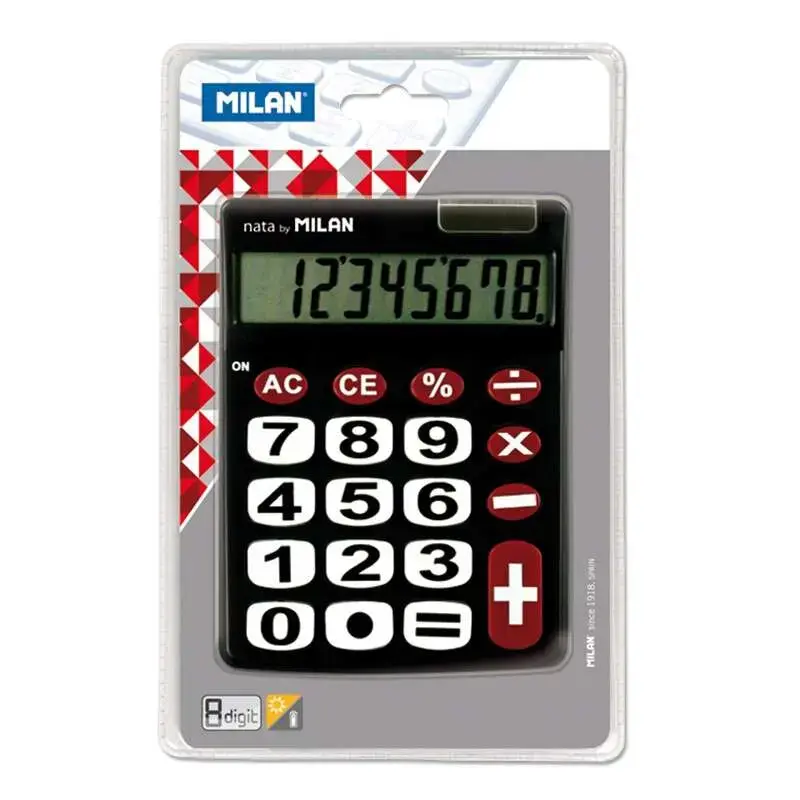 Milan Nata Calculadora de Sobremesa 8 Digitos - Teclas Grandes - Tecla Rectificacion Entrada de Datos - Color Negro | Ahorro Imp