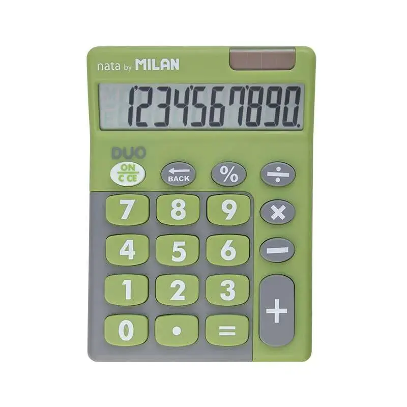 Milan Calculadora 10 Digitos Duo - Calculadora de Sobremesa - Teclas Grandes - Tecla Rectificacion Entrada de Datos - Color Verd