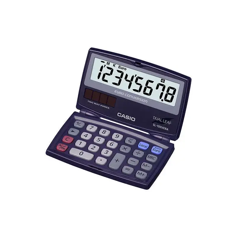 Casio SL-100VERA Calculadora de Bolsillo Tipo Concha - Pantalla LC Extragrande de 8 Digitos - Funcion Conversor de Euros - Color