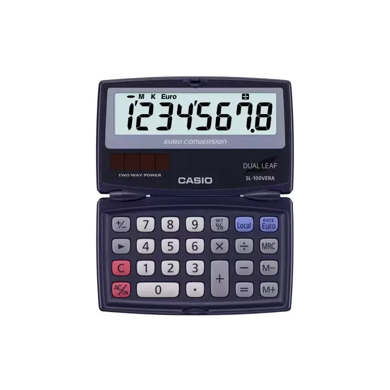 Casio SL-100VERA Calculadora de Bolsillo Tipo Concha - Pantalla LC Extragrande de 8 Digitos - Funcion Conversor de Euros - Color