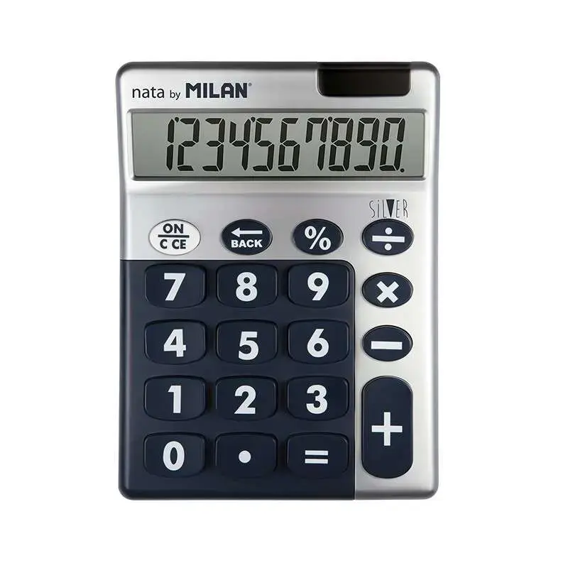 Milan Calculadora 10 Digitos Silver - Calculadora de Sobremesa - Teclas Grandes - Tecla Rectificacion Entrada de Datos - Color G