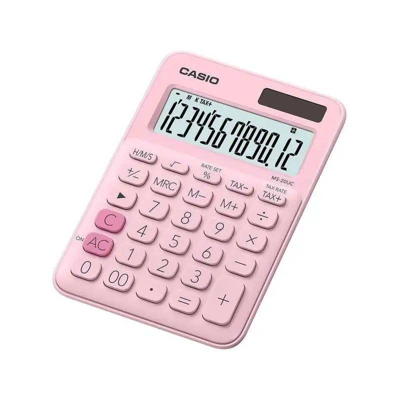 Casio MS-20UC Calculadora de Sobremesa Pequeña - Pantalla LCD de 12 Digitos - Alimentacion Solar y Pilas - Color Rosa | Ahorro I