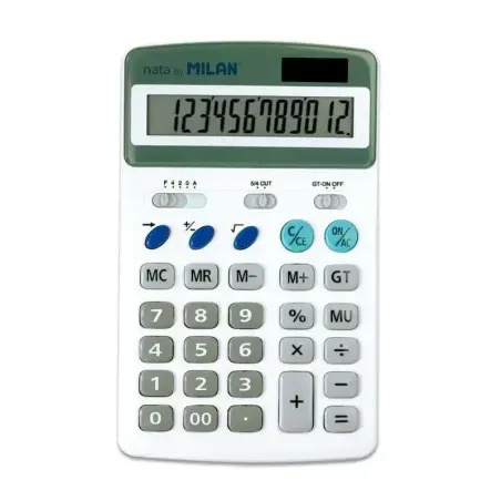 Milan Calculadora 12 Digitos - 3 Teclas de Memoria - Raiz Cuadrada y Calculo de Margenes - Apagado Automatico - Color Blanco | A