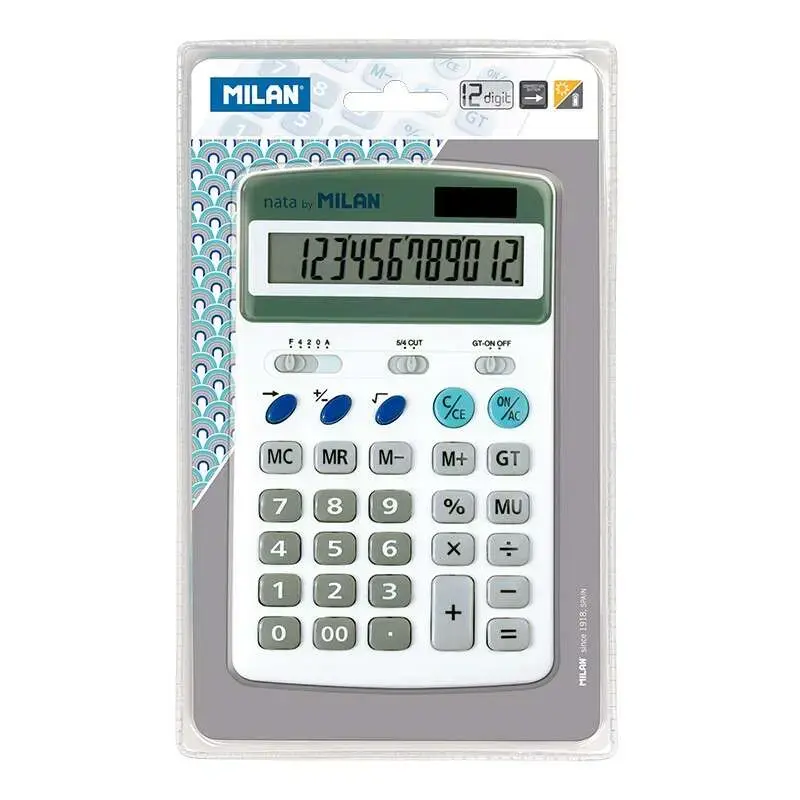 Milan Calculadora 12 Digitos - 3 Teclas de Memoria - Raiz Cuadrada y Calculo de Margenes - Apagado Automatico - Color Blanco | A