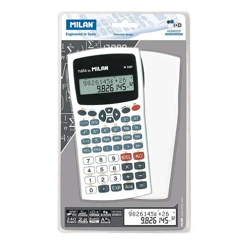 Milan M240 Calculadora Cientifica 10+2 Digitos - Pantalla de 2 Lineas - 240 Funciones Integradas Incluyendo 124 Cientificas - Ca