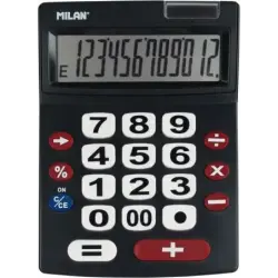 Milan Calculadora 12 Digitos Extra Grande - Teclas Grandes - Tecla Rectificacion Entrada de Datos - Apagado Automatico - Color N