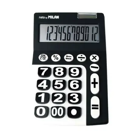 Milan Calculadora de 12 Digitos Extra Grande - Tecla de Rectificacion de Entrada de Datos - Color Negro y Blanco | Ahorro Imprim