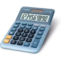 Casio MS-100EM Calculadora de Sobremesa Pequeña - Pantalla LCD de 10 Digitos - Alimentacion Solar y Pilas - Color Azul | Ahorro