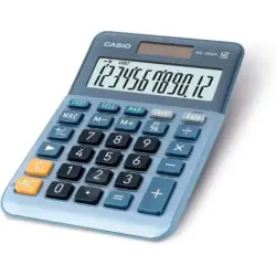 Casio MS-120EM Calculadora de Sobremesa Pequeña - Pantalla LCD de 12 Digitos - Alimentacion Solar y Pilas - Color Azul | Ahorro